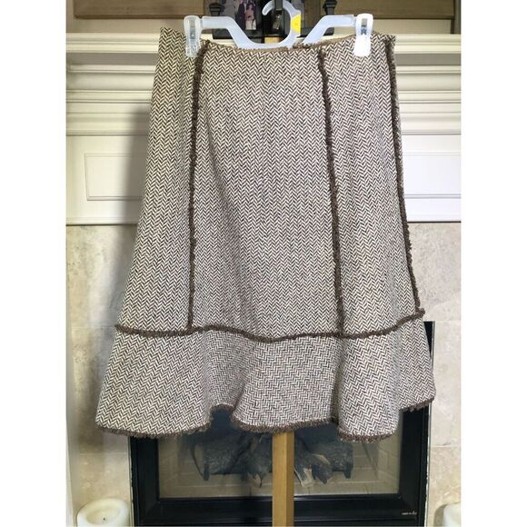 Ann Taylor LOFT Women’s Brown and Cream Elegant Knee Length Flared A-Line Skirt - Picture 2 of 6